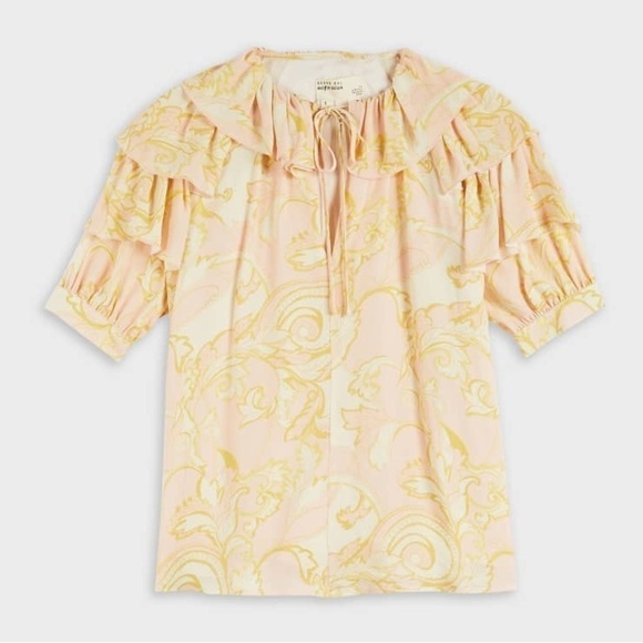 NWT Ted Baker Frisis MIB Frill Printed Top Pink Yellow 60s Retro Sz 2 M - Picture 14 of 15